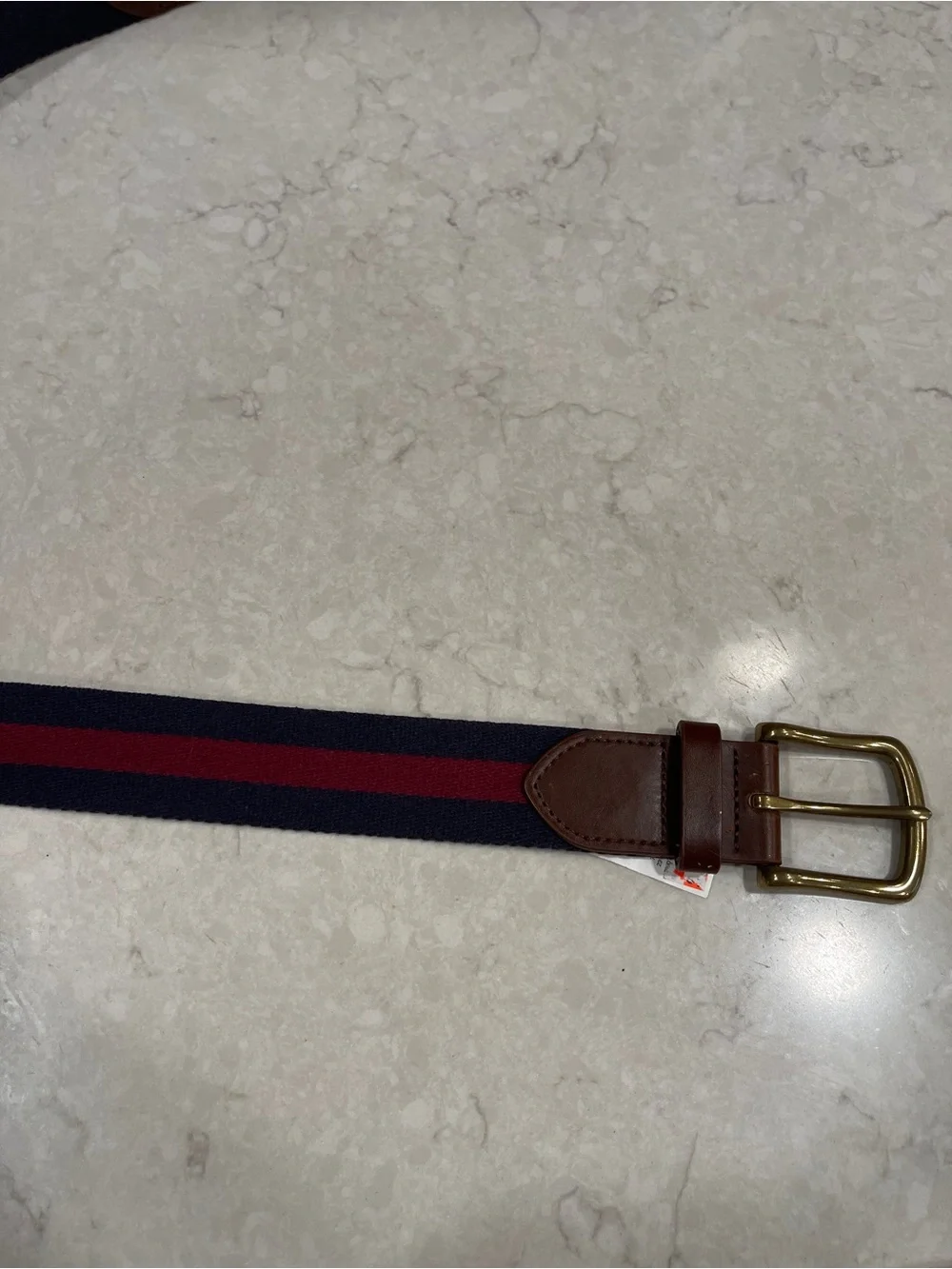 Banana Republic Navy and Burgundy Web Stripe Belt with Brown Leather Accents